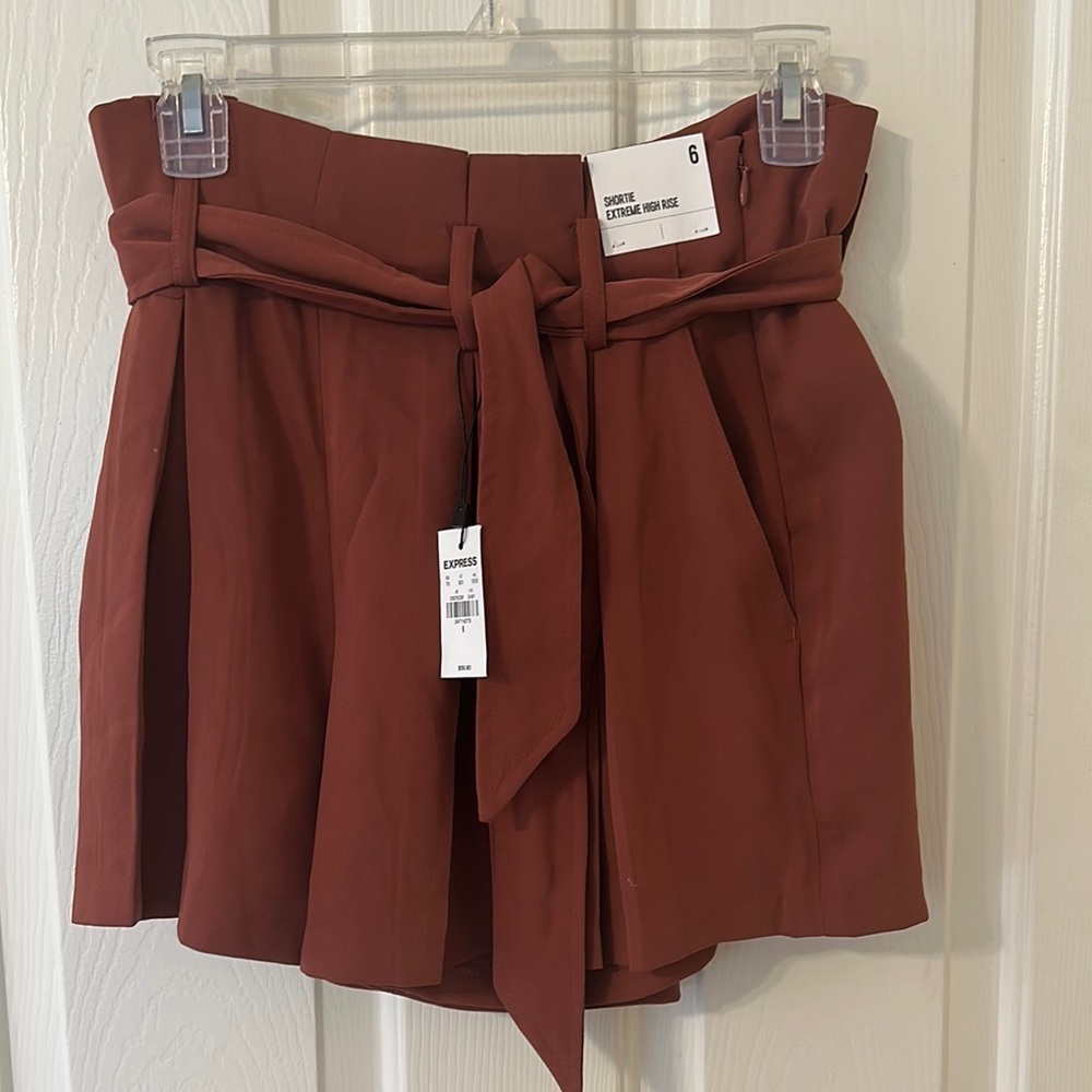 Rust Tie-Waist Shorts